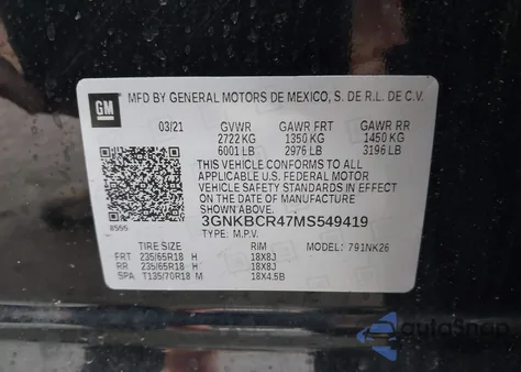 2021 Chevrolet Blazer Fwd 2Lt из США, поврежденный, VIN 3GNKBCR47MS549419